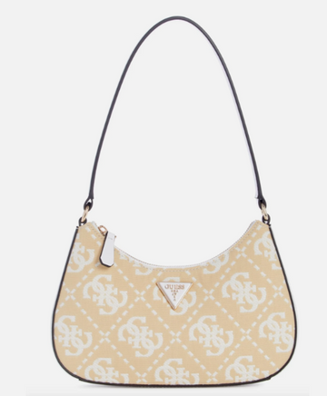 GUESS Ruma Mini Top Zip Shoulder Bag-White Logo, Rare color