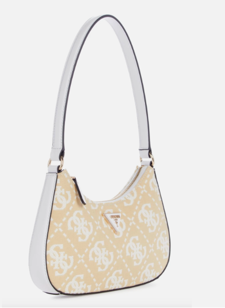 GUESS Ruma Mini Top Zip Shoulder Bag-White Logo, Rare color